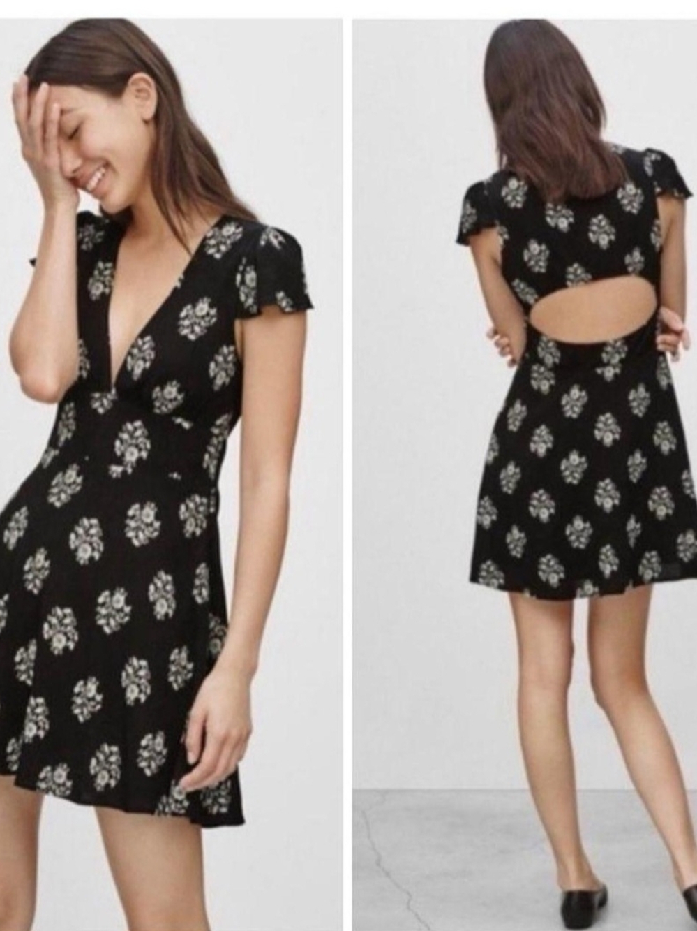 Black Floral Cutout Mini Dress - Women's